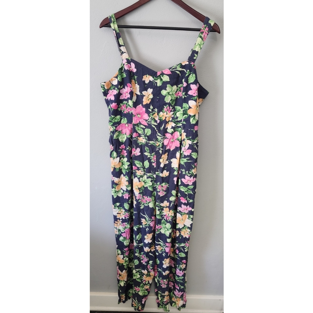 Old Navy Navy Floral Jumpsuit with Pink, Yellow & Green Flowers